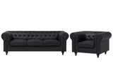 Chesterfield Living Room Set Black Faux Leather Dark Wood Legs 3 Seater Sofa + Armchair Contemporary Beliani