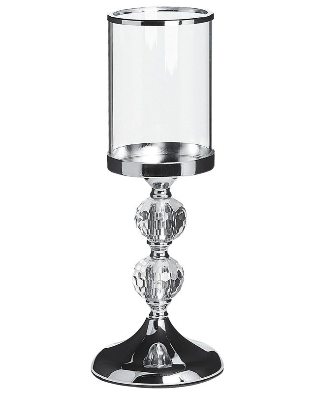 Hurricane Glass Candle Holder Clear 36 cm Crystal Stand  Beliani