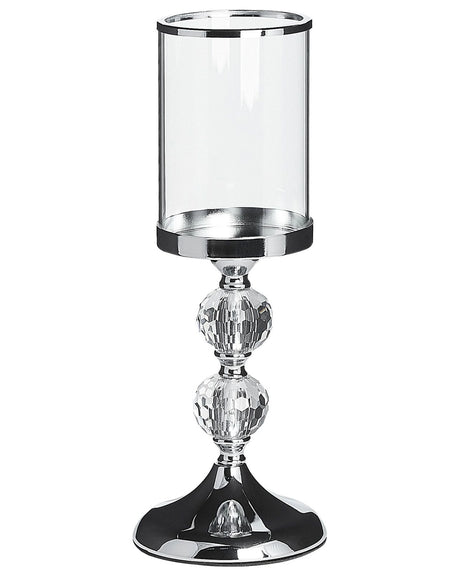 Hurricane Glass Candle Holder Clear 36 cm Crystal Stand  Beliani