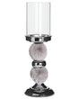 Candle Holder Silver Metal Pillar with Grey Faux Fur Glass Shade 38 cm Accent Piece Decoration Table Centrepiece Beliani