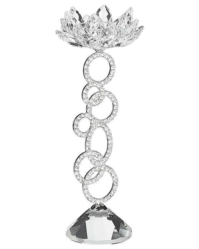 Tall Candlestick Candle Holder Silver Leg Crystal Flower Shape Beliani