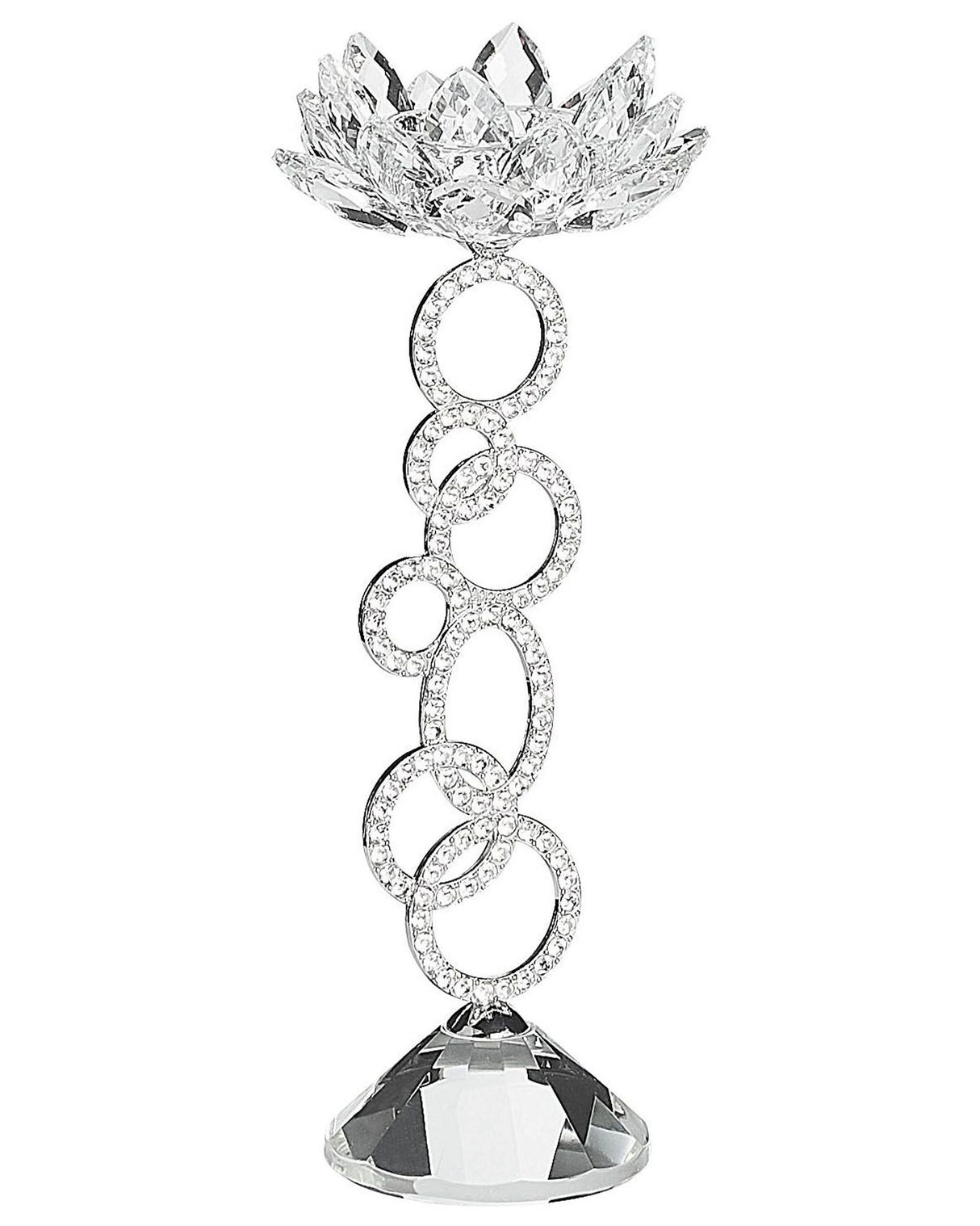 Tall Candlestick Candle Holder Silver Leg Crystal Flower Shape Beliani