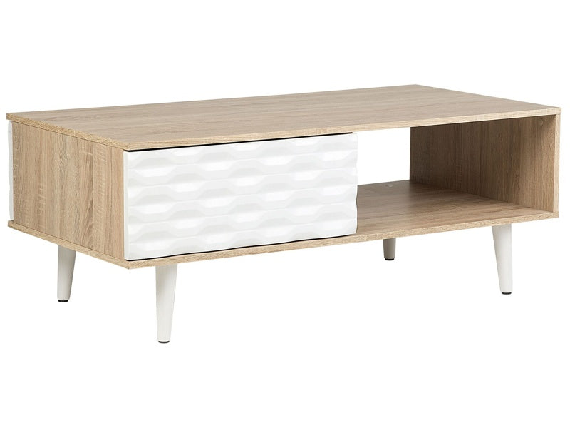 Coffee Table Light Wood and White Chipboard 120 x 60 cm with 1 Drawer Beliani