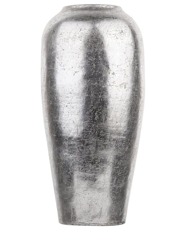 Decorative Floor Vase Silver Terracotta 48 cm Industrial Beliani