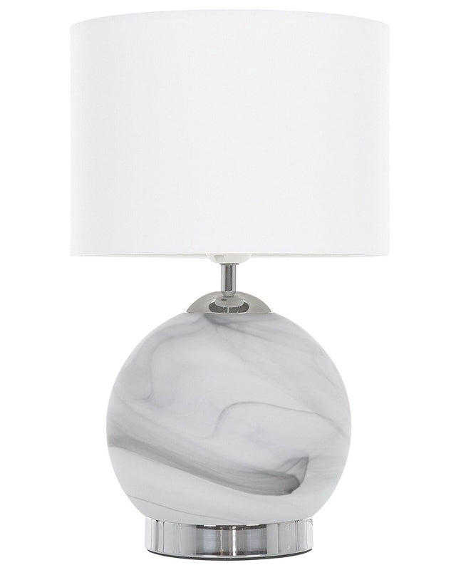 Bedside Table Lamp Silver Round Base White Drum Shade Beliani