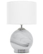 Bedside Table Lamp Silver Round Base White Drum Shade Beliani