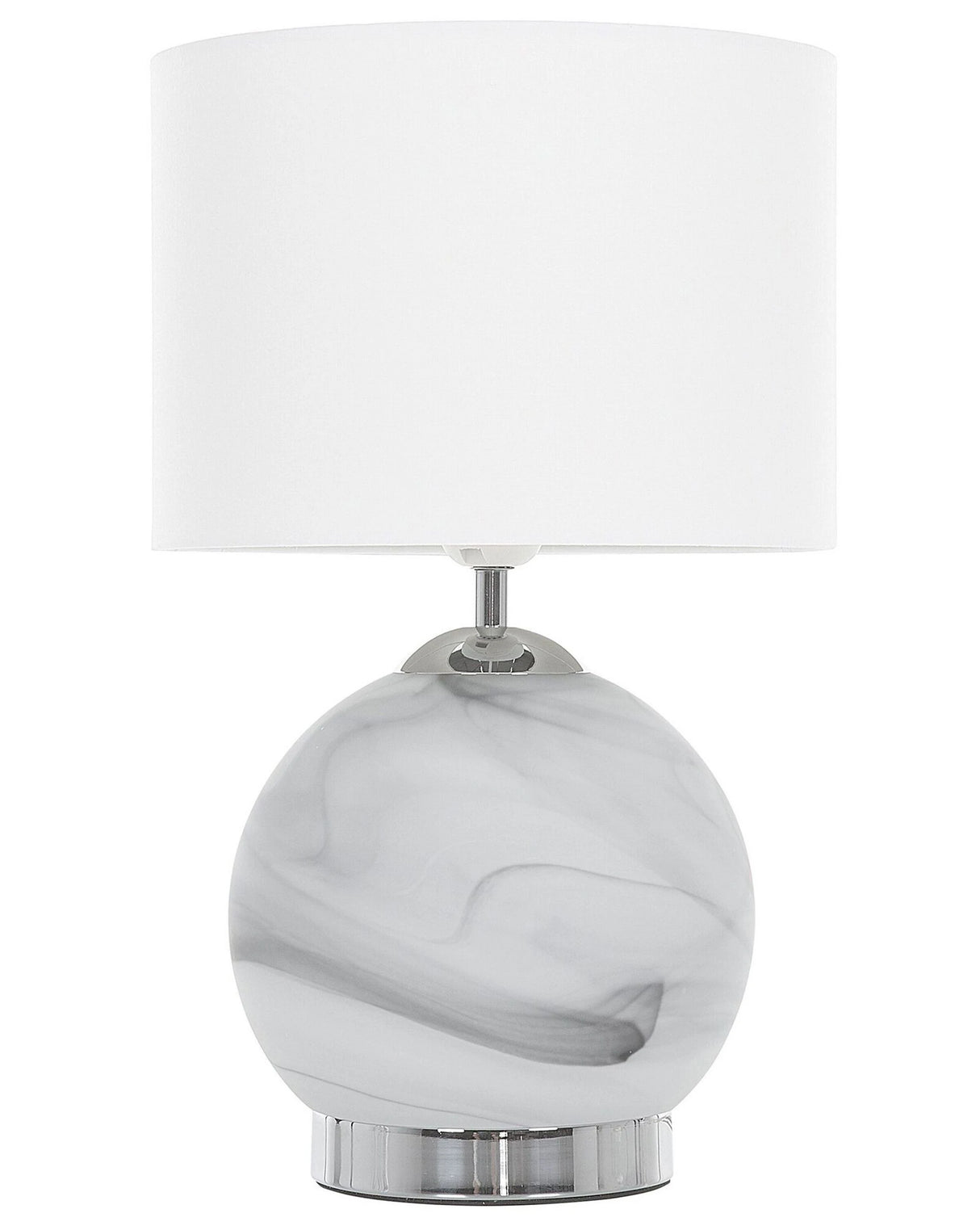 Bedside Table Lamp Silver Round Base White Drum Shade Beliani