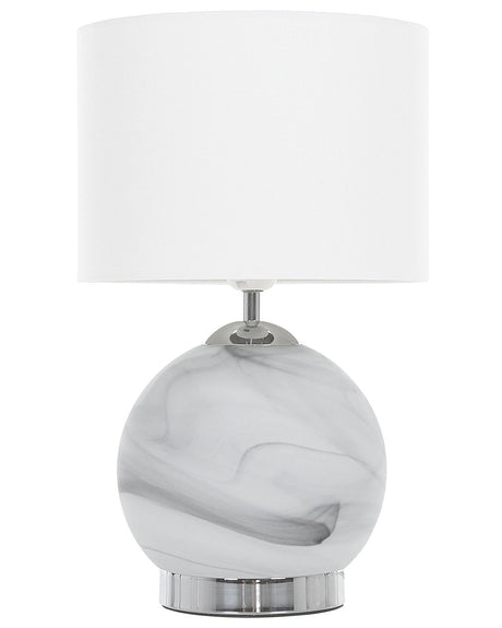 Bedside Table Lamp Silver Round Base White Drum Shade Beliani