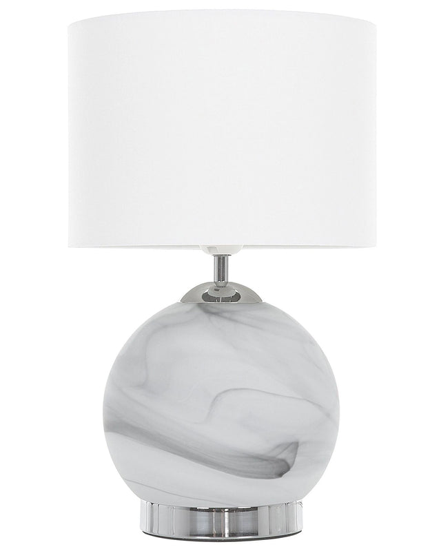 Bedside Table Lamp Silver Round Base White Drum Shade Beliani