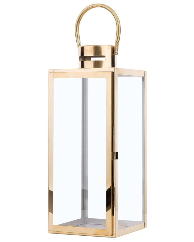 Lantern Brass Stainless Steel H 50 cm Decorative Metal Candle Holder Beliani