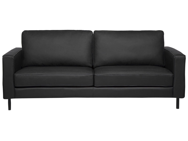 Sofa Black Leather 3 Seater Metal Legs Upholstered Back Minimalistic Modern Beliani