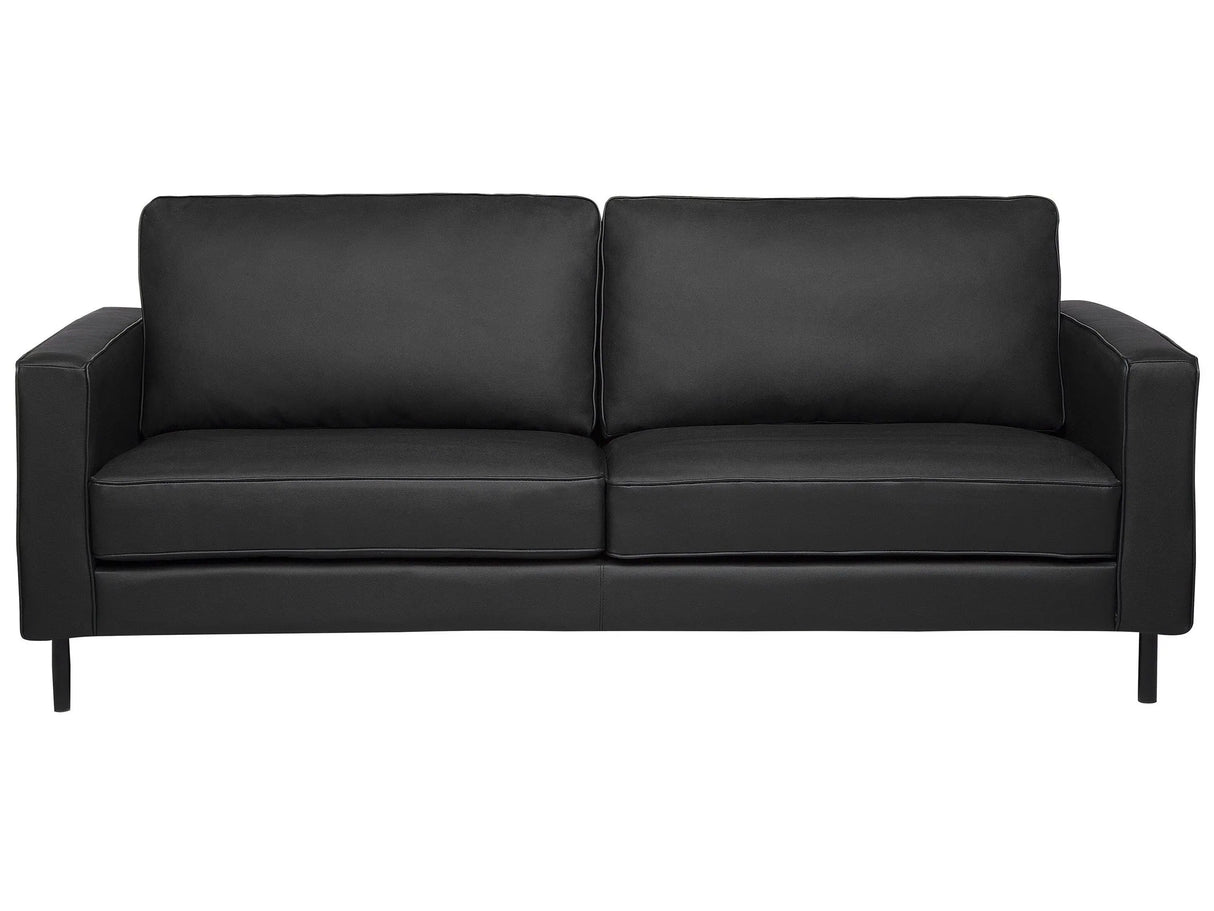Sofa Black Leather 3 Seater Metal Legs Upholstered Back Minimalistic Modern Beliani