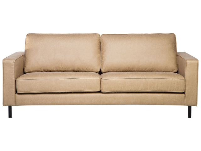 Sofa Beige Faux Leather 3 Seater Metal Legs Upholstered Back Minimalistic Modern Beliani