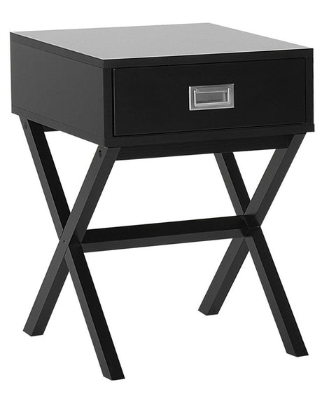 Bedside Table Black Rectangular Top Storage Drawer Wooden Legs Scandinavian Beliani