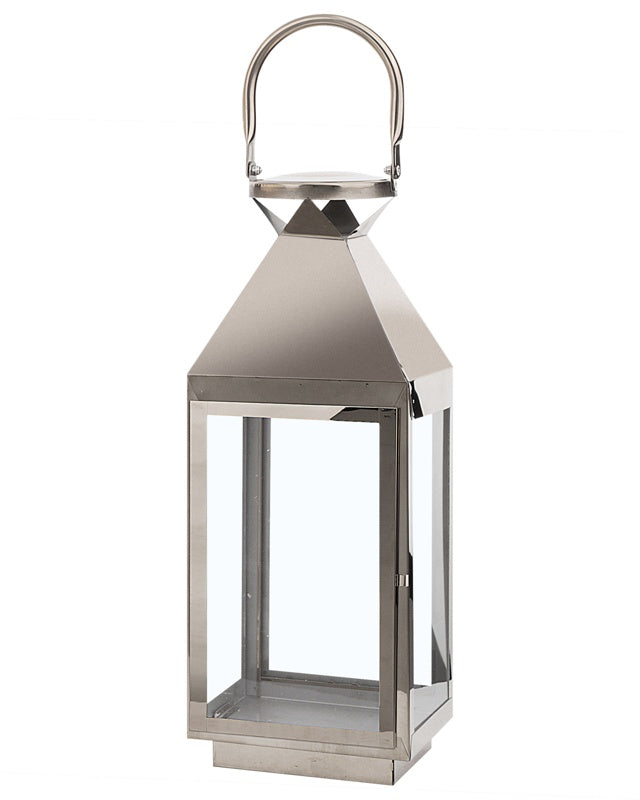 Metal Lantern Silver Stainless Steel H 40 cm Pillar Candle Holder Beliani