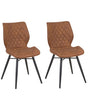 Set of 2 Dining Chairs Brown Fabric Upholstery Black Legs Rustic Retro Style Beliani