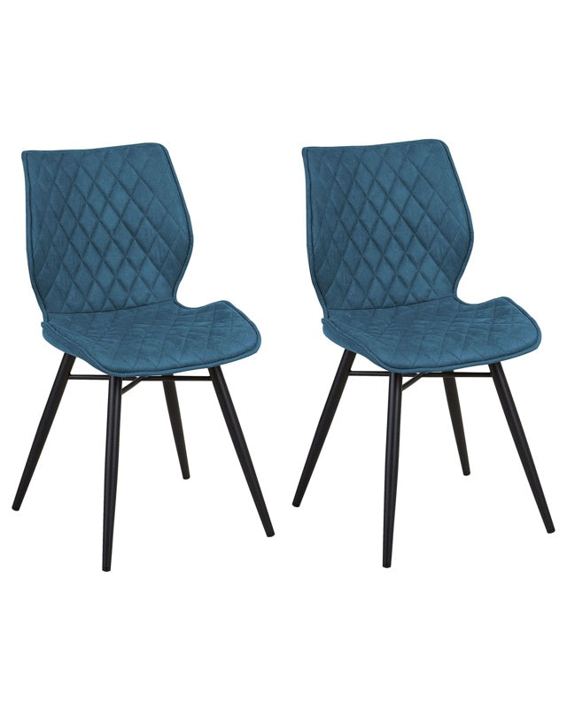 Set of 2 Dining Chairs Blue Fabric Upholstery Black Legs Rustic Retro Style Beliani