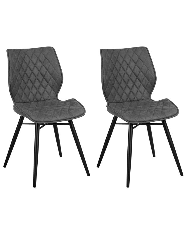 Set of 2 Dining Chairs Grey Fabric Upholstery Black Legs Rustic Retro Style Beliani