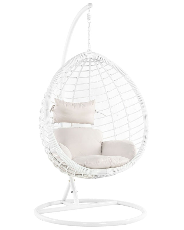 Rattan PE Hanging Chair White Swing Egg Shape Wicker Rustic Boho Beliani