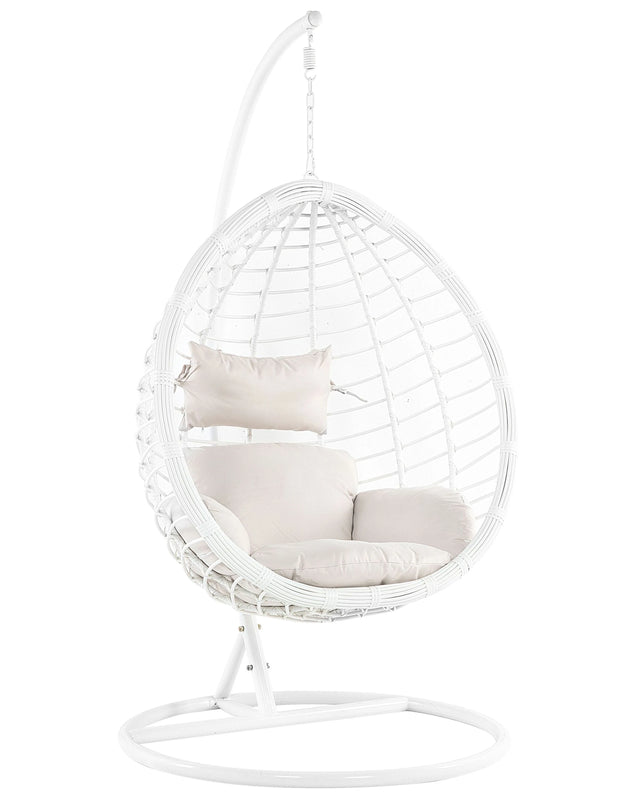 Rattan PE Hanging Chair White Swing Egg Shape Wicker Rustic Boho Beliani