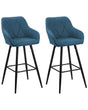 Set of 2 bar stools upholstered in blue fabric with padded backrest arms black metal legs Beliani