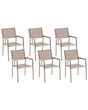 Set of 6 Garden Dining Chairs Beige and Silver Textile Seat Stainless Steel Legs Stackable Outdoor Resistances Beliani