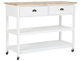 Kitchen Trolley White Light Wood Top 2 Shelves 2 Cutlery Drawers Casters Scandinavian Modern Beliani