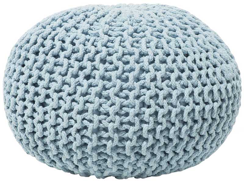 Pouf Ottoman Light Blue Knitted Cotton EPS Beads Filling Round Small Footstool 50 x 35 cm Beliani