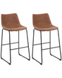 Set of 2 Bar Stools Brown Fabric Upholstery Black Metal Legs Footstool Industrial Beliani