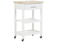 Kitchen Trolley White Rubberwood MDF 58 x 40 x 85 cm 3 Shelves Cutlery Drawer Bottle Rack Casters Beliani