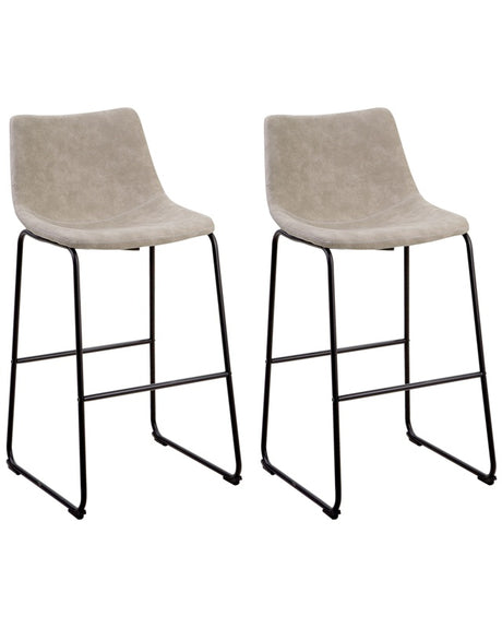 Set of 2 Bar Stools Beige Fabric Upholstery Black Metal Legs Footstool Industrial Beliani