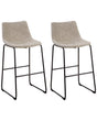 Set of 2 Bar Stools Beige Fabric Upholstery Black Metal Legs Footstool Industrial Beliani