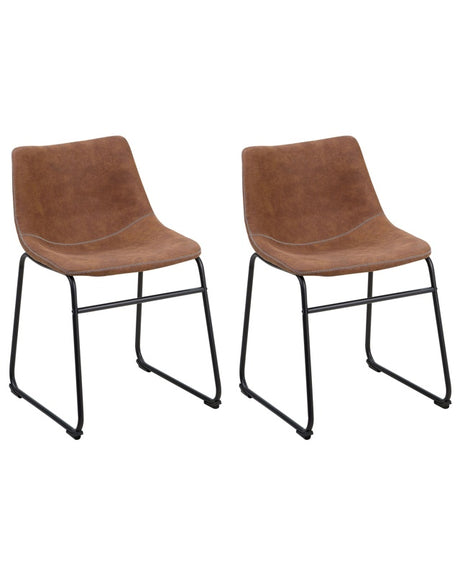 Set of 2 Dining Chairs Brown Fabric Upholstery Black Legs Rustic Retro Style Beliani