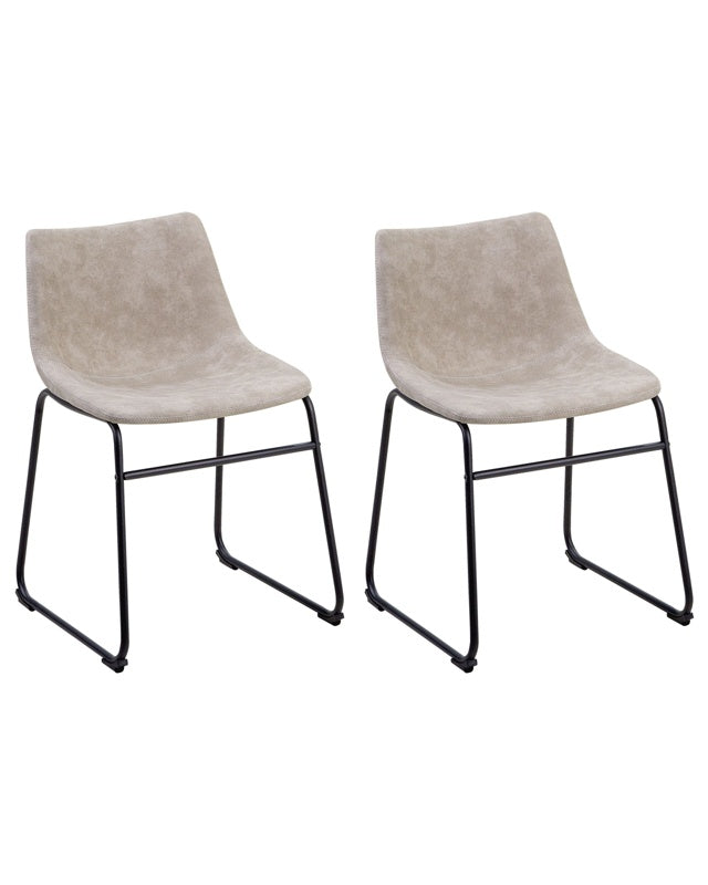 Set of 2 Dining Chairs Beige Fabric Upholstery Black Legs Rustic Retro Style Beliani