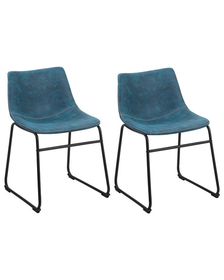 Set of 2 Dining Chairs Blue Fabric Upholstery Black Legs Rustic Retro Style Beliani