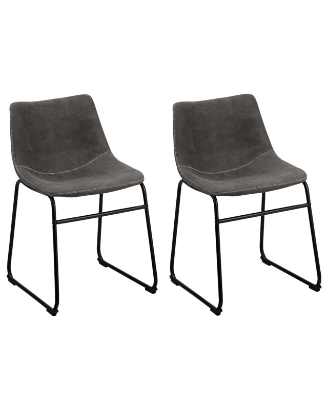 Set of 2 Dining Chairs Grey Fabric Upholstery Black Legs Rustic Retro Style Beliani