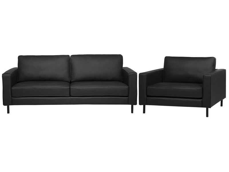 Sofa Set Black Leather 3 Seater Sofa Armchair Minimalist Modern Beliani