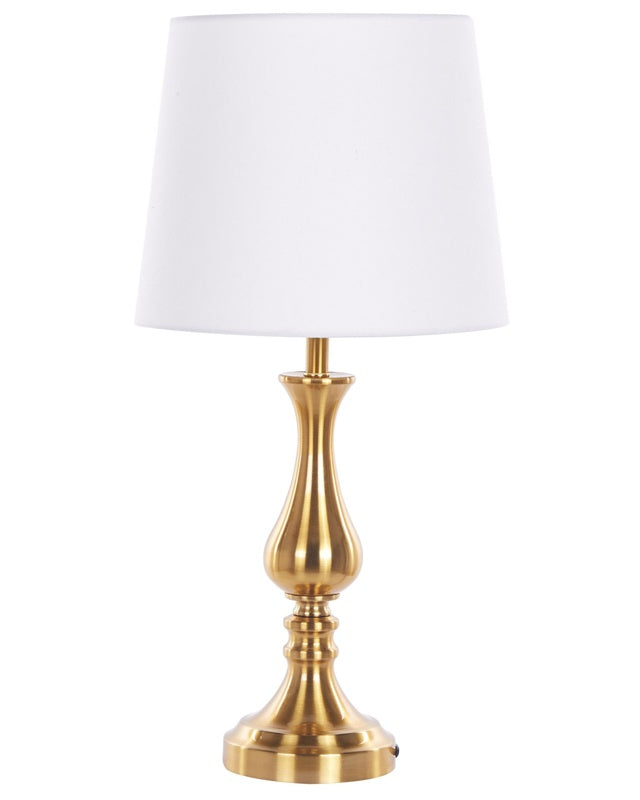 Table Lamp Gold with White Metal Base Polyester Shade Vintage Design Beliani