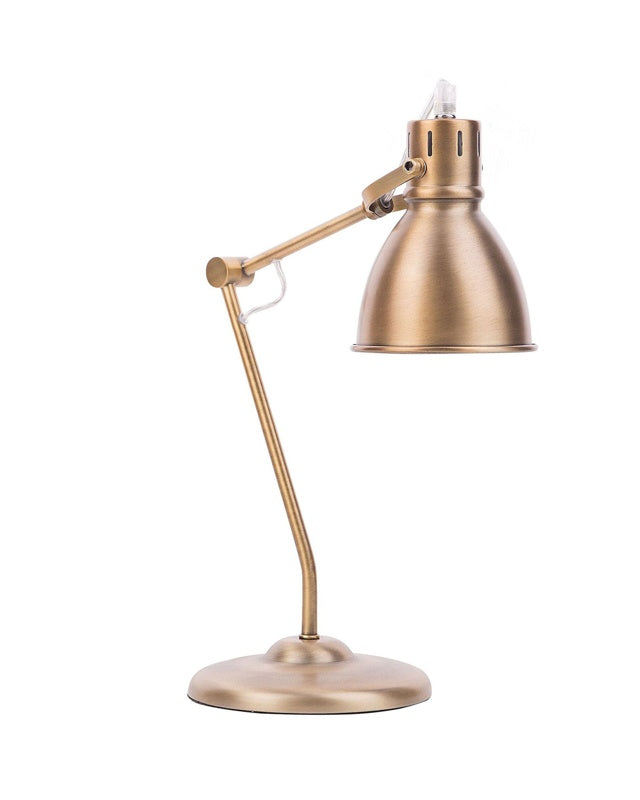 Table Lamp Brass Metal Adjustable Arm Reading Light Round Shade Modern Design Beliani