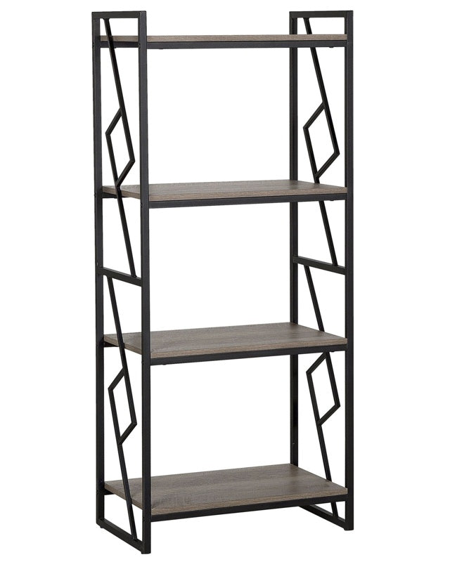 4 Tier Bookcase Dark Wood and Black Metal Frame Open Shelf Industrial Minimalist Shelving Unit Beliani