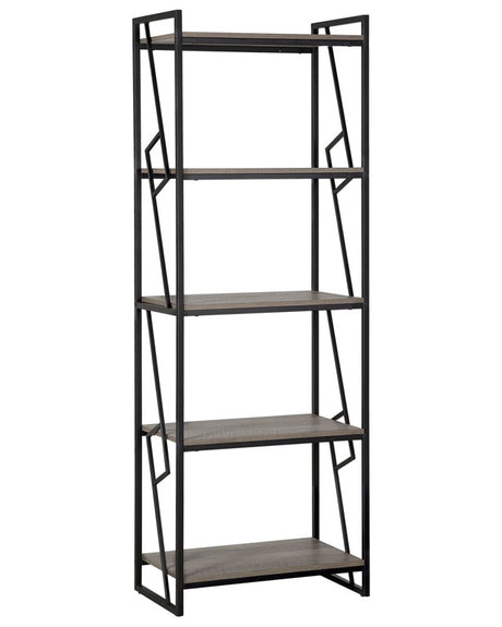 5 Tier Bookcase Dark Wood and Black Metal Frame Open Shelf Industrial Minimalist Shelving Unit Beliani