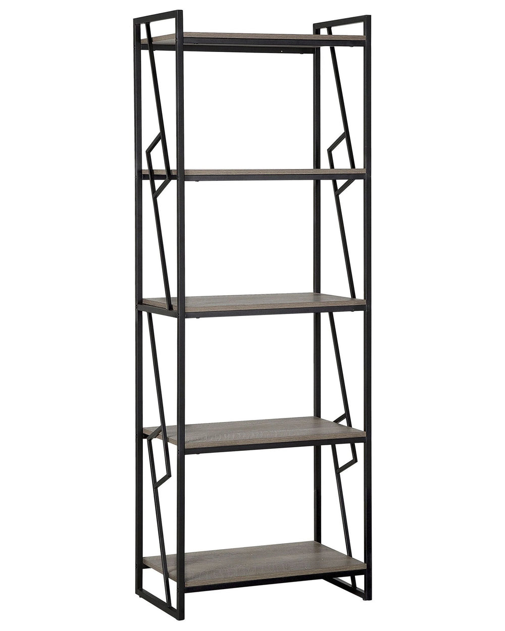 5 Tier Bookcase Dark Wood and Black Metal Frame Open Shelf Industrial Minimalist Shelving Unit Beliani
