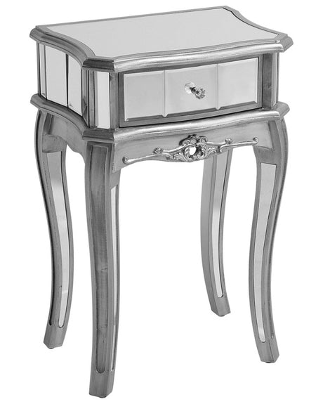 Mirrored Side Table Silver 48 x 34 cm 1 Drawer Shabby Chic French Design Beliani