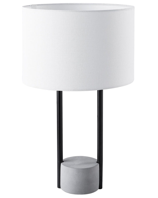 Table Lamp Bedside Light White Fabric Round Drum Shade Grey Concrete Base Beliani