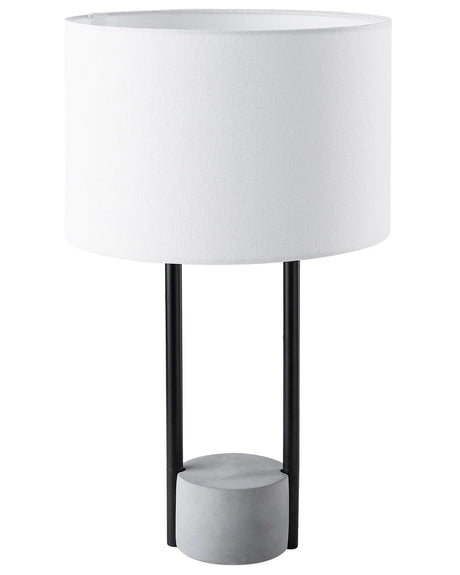 Table Lamp Bedside Light White Fabric Round Drum Shade Grey Concrete Base Beliani