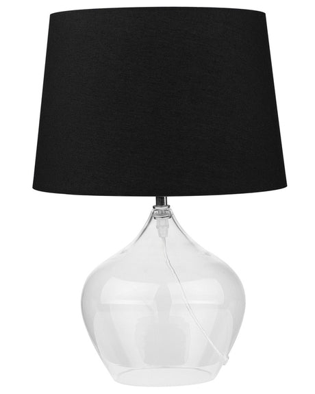 Table Lamp Transparent and Black Clear Glass Base Polyester Drum Shade Modern Design Beliani