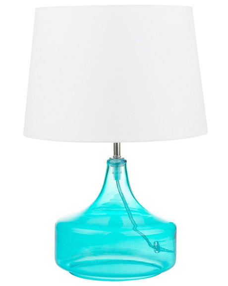 Table Lamp Turquoise and White Clear Glass Base Polyester Drum Shade Modern Design Beliani