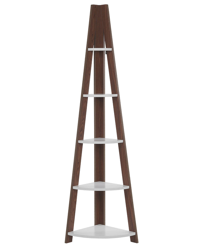 4-Tier Ladder Bookcase Dark Wood with White Book Shelf Corner Display Beliani