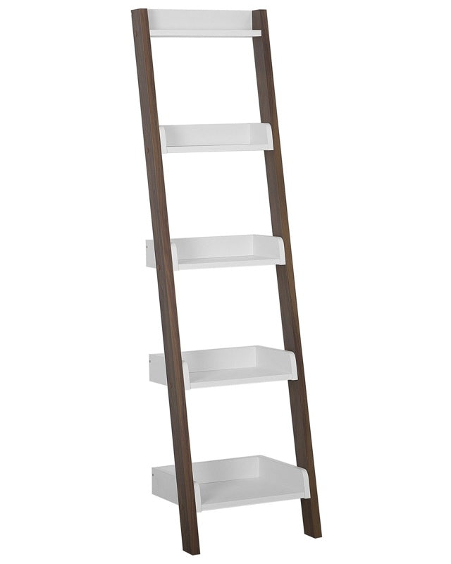 4-Tier Ladder Bookcase Dark Wood with White Book Shelf Display Beliani