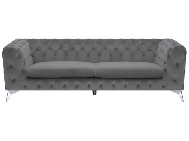 3 Seater Sofa Grey Velvet Chesterfield Style Low Back Beliani